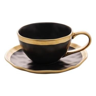 Imagem de Xicara de cha de porcelana dubai preto e dourado 200ml - Wolff