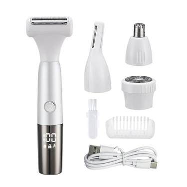 Imagem de Aparador de biquíni feminino, barbeador elétrico 4 em 1 com tela de exibição, barbeador corporal indolor úmido e seco, removedor de pelos recarregável, barbeador elétrico para rosto, nariz