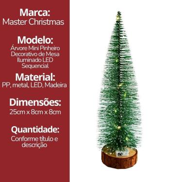 Imagem de Jogo 2 Árvores Mini Pinheiro Nevado Decorativo 25cm Iluminado LED Sequencial Base Tronco Natural
