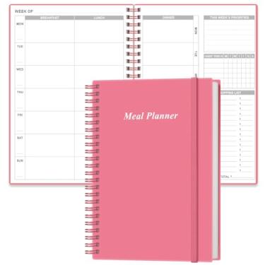 Imagem de Agenda semanal de refeições – Diário semanal e diário de preparação de refeições A5 com listas de compras e compras para planejamento de menu, 93 folhas/186 páginas, dieta saudável e rastreamento de