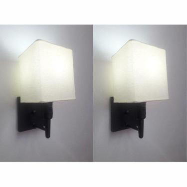 Imagem de Kit-2 Arandela Quadrada Md-2019 Preto C- Inter Liga E Desl Cúpula Em Tecido Algodão Crú - Bivolt