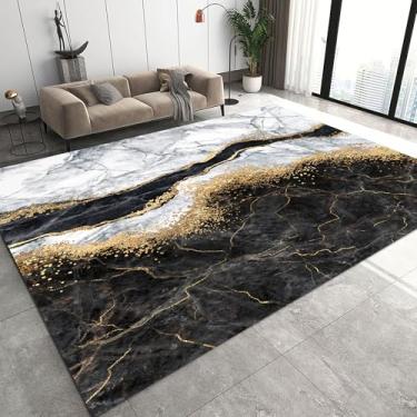 Imagem de EDGZKO Tapetes pretos, brancos e dourados: tapete de área de mármore abstrato 1,5 x 1,8 m, capacho lavável, tapete moderno para sala de estar, quarto, sala de jantar, cozinha, lavanderia, sala de aula