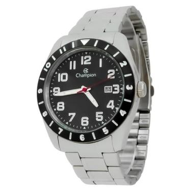 Imagem de Relógio Masculino Champion Prata Aço Mostrador Preto Original Resisten
