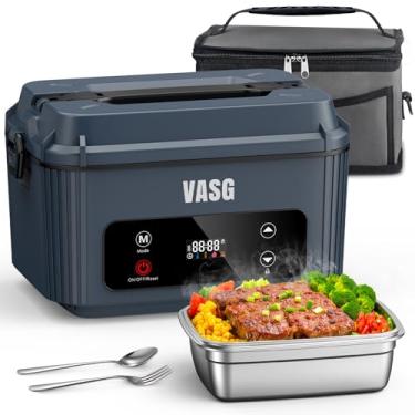 Imagem de VASG Lancheira aquecida sem fio para adultos, lancheira elétrica de 1,2 L com aquecimento rápido surround de 360°, aquecedor de alimentos portátil com temporizador, visor LCD para escritório, carro e