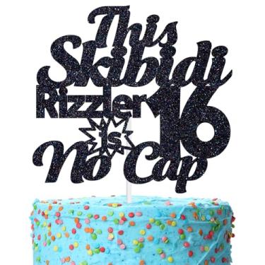 Imagem de This Skibidi Rizzler is 16 No Cap Cake Topper, Bro I'm 16, Funny Modern Z 16 Years old Cake Decor, 16th Birthday Party Decoration Supplies, Black Glitter