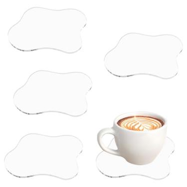 Imagem de FALESOUL Pacote com 5 porta-copos de acrílico, barra irregular, tapete de xícara de café em forma de nuvem transparente, conjunto de café engraçado tapete de copo ornamentos de mesa para mesa de