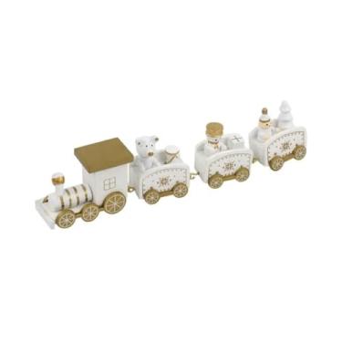 Imagem de Enfeite de Natal Trenzinho de Madeira 22cm. Trem de madeira artesanal decorativo Natalino. (Branco)
