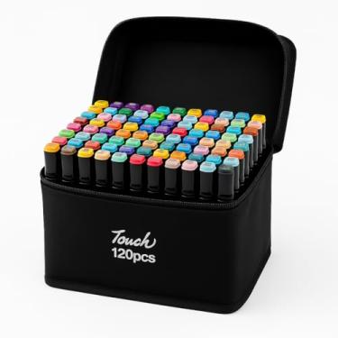 Imagem de Canetas Marcadoras Profissionais Dupla Ponta para Colorir e Desenho – Kit com 48 | 80 | 120 Cores Vivas – Conjunto Touch com Estojo Organizador (120)