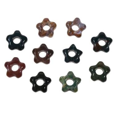 Imagem de Nupuyai Pacote com 10 contas de ágata indiana de flor oca para fabricação de joias de 5 mm de pedra polida de macramê para pulseira de berloques