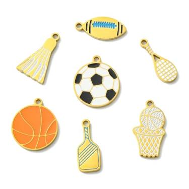 Imagem de KitBeads 7 peças, 7 estilos, pingentes de raquete de bola esportiva, aço inoxidável, esmaltado, pontuação de basquete, pingentes de futebol para fazer joias, pulseira, colar, artesanato