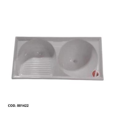 Imagem de Tanque Duplo de Fibra 100 x 50cm Branco Granitado - FortMármore