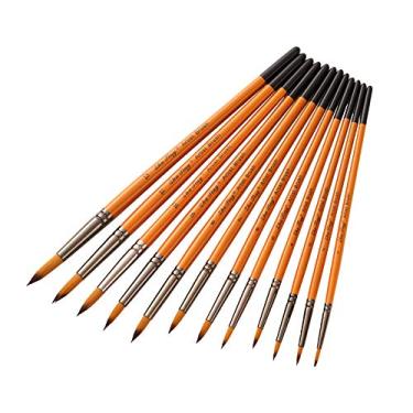 Imagem de KKmoon Conjunto de 12 peças de pincéis de pintura para artistas profissionais com ponta arredondada, cabo de madeira, pincel de cabelo de náilon para óleo acrílico, aquarela guache, desenho de unhas,