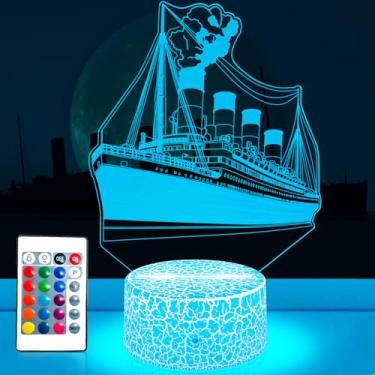 Imagem de GNBIMY Ship Night Light – Candeeiro de mesa com ilusão de LED com 16 cores RGB e presentes de controle remoto para crianças, meninos e meninas, decoração ideal de aniversário, Natal, presente de