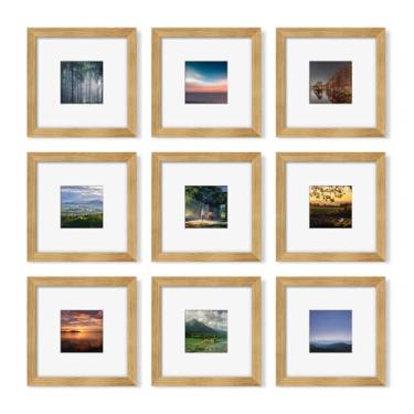 Imagem de YESKAY Conjunto de 9 porta-retratos 20 x 20 cm, conjunto de molduras de parede para galeria de fotos, exiba imagens 10 x 10 com tapete ou 20 x 20 sem tapete, molduras quadradas, colagem, decoração de