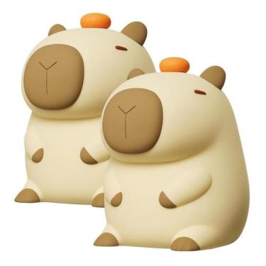 Imagem de Kit 2 Luminaria Abajur Capivara Noturna Infantil de Silicone Led Bebê 