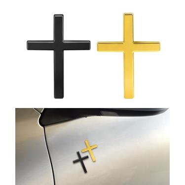 Imagem de SCUARI 2 peças de adesivos de cruz 3D, decalques de acessórios de carro para veículos, emblema autoadesivo de metal cruzado de carro, 6 cm × 1,20 cm decalque automotivo cruz Jesus, adequado para