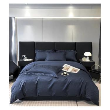 Imagem de Jogo de lençol Queen King com elástico azul escuro abstrato 100% algodão jacquard (família azul Drak)