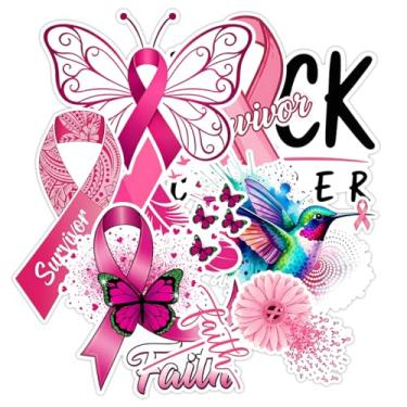 Imagem de 8 adesivos de conscientização do câncer de mama – adesivos de fita rosa para garrafa de água, ímã de carro, laptop, álbum de recortes, adesivos engraçados, itens de conscientização do câncer e