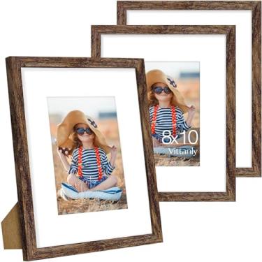 Imagem de Vittanly Conjunto de 3 porta-retratos 20 x 25 cm, exiba imagens 13 x 17 com tapete ou 20 x 25 sem tapete para montagem na parede ou mesa, molduras para decoração de parede, madeira projetada, marrom