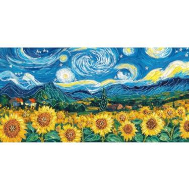 Imagem de Bimkole Kits de arte de diamante de formato especial grande para adultos, girassol, 5D, faça você mesmo, conjunto de bordado de strass com diamantes, arte, flores, por números, ponto cruz, decoração