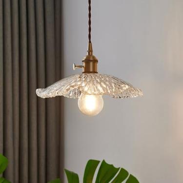 Imagem de YQSLQZZ Lustres de vidro japoneses, mini luminária pendente vintage, altura ajustável para sala de jantar cozinha ilha luzes de teto suspensas, para entrada de quarto de corredor