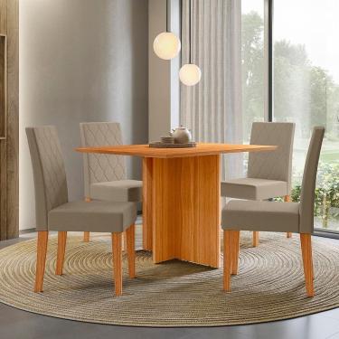 Imagem de Mesa De Jantar Poliman Helo Com 4 Cadeiras 120 Cm De Largura Freijó/suede Bege