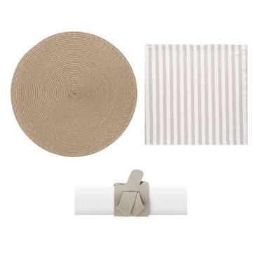 Imagem de Kit Mesa Posta Copa E Cia 2 Lugares Listras Taupe