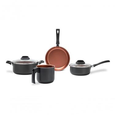 Imagem de Jogo De Panelas Brinox Topázio Antiaderente Pró-flon 4 Peças Cinza Range Cinza