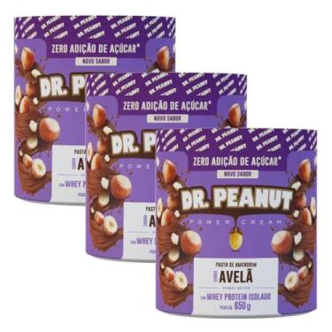 Imagem de 3x Pasta De Amendoim Avelã C/Whey Isolado 650g-Dr Peanut
