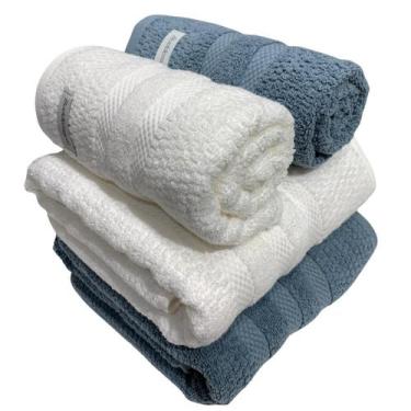 Imagem de Kit 4 Toalhas Buddemeyer Vanilla Extra Soft Branco e Azul  2 banho e 2