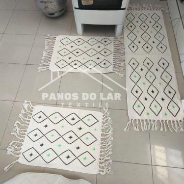 Imagem de Kit Jogo De Passadeira Tapete De Cozinha Grande 3 Peças Estampado Com Nozinho Tecido Gr...