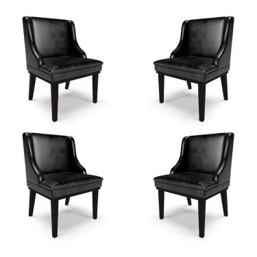 Imagem de Kit 4 Cadeiras Decorativas Sala de Jantar Base Fixa de Madeira Firenze PU Preto Brilho G19 - Gran Belo