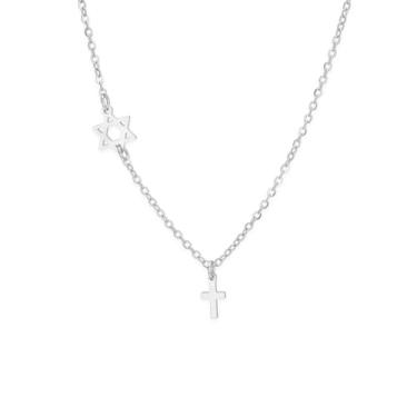 Imagem de EUEAVAN Colar com cruz de estrela de Davi para mulheres, hexagrama de seis pontas, pingente de estrela judaica, cruz de Cristo, joia religiosa cristã, presente de Hanukkah de Israel, Medium, Aço