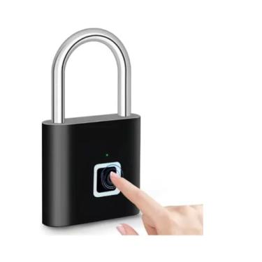 Imagem de Cadeado Inteligente Com Desbloqueio por Impressão Digital Bateria Recarregável Arco Em Aço Inoxidável