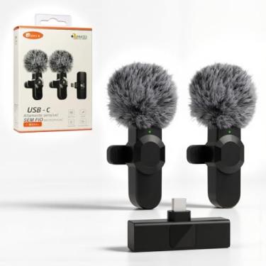 Imagem de Kit 2 unidades Microfone de Lapela, Lapela Sem Fio Duplo com Redutor de Ruído e Wind Shield Profissional para Vídeos de Gravação Externa ou Interna- Conector USB-C