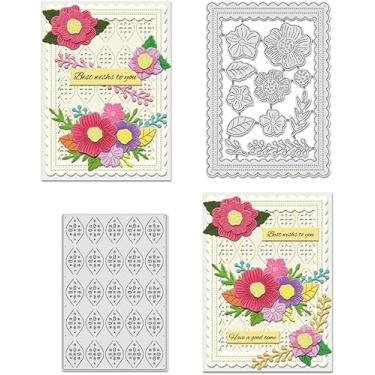 Imagem de 2 peças de matrizes de corte de flores, recortes de fundo de borda de renda, faça você mesmo, modelo de gravação de aço carbono para fazer cartões, fotos, papel decorativo, scrapbooking, 0,8 mm de