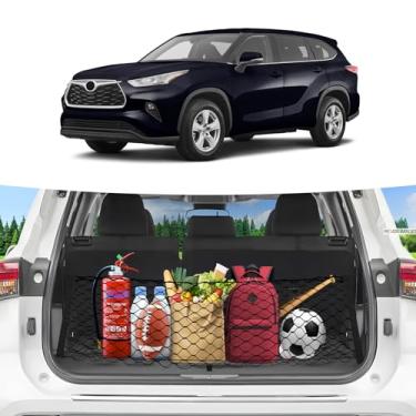 Imagem de Canvcle Rede de carga porta-malas para Toyota Highlander 2020-2026 acessórios estilo envelope rede de porta-malas organizador e armazenamento elástico ajustável nylon traseiro rede de carga com