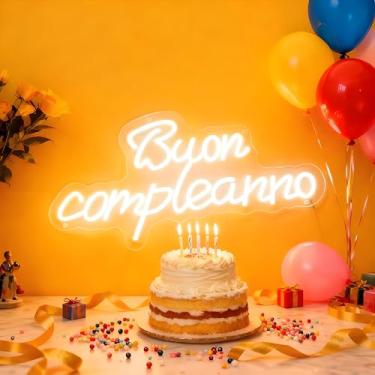 Imagem de Neonawall Buon Compleanno Neon Sign for Wall Decor Light Up Letters Led Sign Birthday Party Gifts Led Decorative Night Signs Room Decorations Supplies Bday Party Signs for Italy Home Dorm Bedroom