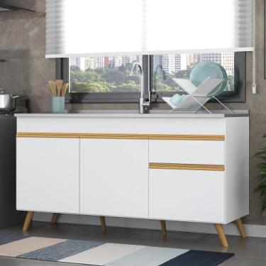 Imagem de Balcão Cozinha Gabinete Pia 150 Cm 3 Portas Gw Mp2072 Branco - MULTIMO