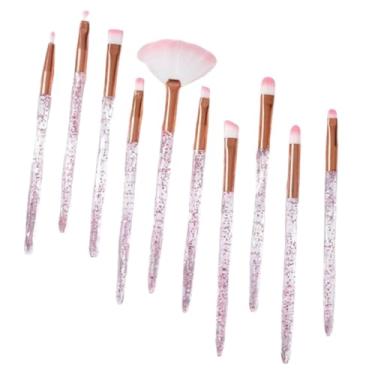 Imagem de Conjunto de 10 pincéis de maquiagem com alças de cristal de glitter rosa - cerdas de nylon macias para base, sombra e mistura impecáveis - sem fragrância