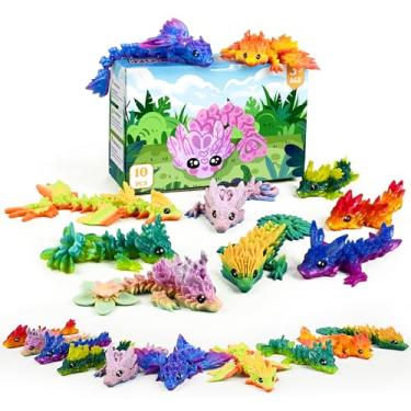 Imagem de Impossmaker Conjunto de dragões impressos em 3D com 10 peças – Dragões de cristal articulados coloridos, brinquedos legais e decoração de mesa, animais exclusivos impressos em 3D, presente vibrante