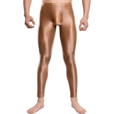 Imagem de SEAUR Calça masculina de comprimento 9/10 brilhante a óleo para corrida, treino, ioga, 2GG, marrom