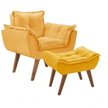 Imagem de Kit Poltrona Opalla Com Puff Moveis D Salla Amarelo.