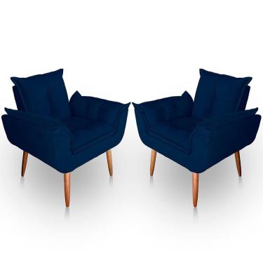 Imagem de Kit 02 Poltrona Para Sala E Quarto Decorativa Opala Suede Cor Azul Marinho