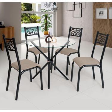 Imagem de Conjunto Mesa Ciplafe Slim 90cm 4 Cadeiras Preto Com Bege
