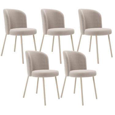 Imagem de Kit 5 Cadeiras Sala De Jantar Estofada Gavi Arena L02 Bouclê Creme Lyam Decor