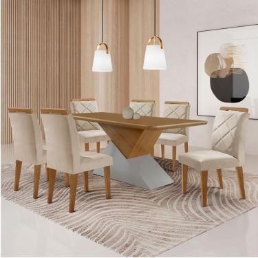 Imagem de Mesa Sala De Jantar Aster 180cm E 6 Cadeiras Melissa Moderna Veludo Creme/off White/imbuia