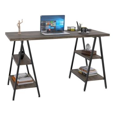 Imagem de Mesa Escrivaninha Cavalete 135cm Estilo Industrial Prisma C08 Carvalho Dark/preto - Mpozenato