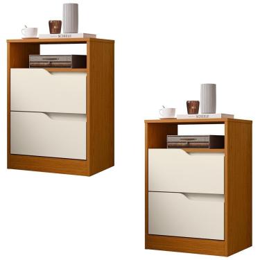 Imagem de Mesa De Cabeceira Com Gavetas Kit 2 Sole Flex Cinamomo/off - Albatroz