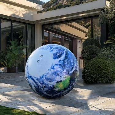 Imagem de OZIS Globo inflável grande de 69 cm, balão inflável do planeta terrestre com luz LED e bomba de ar para instituição educacional/planetário/decoração de igreja/clube